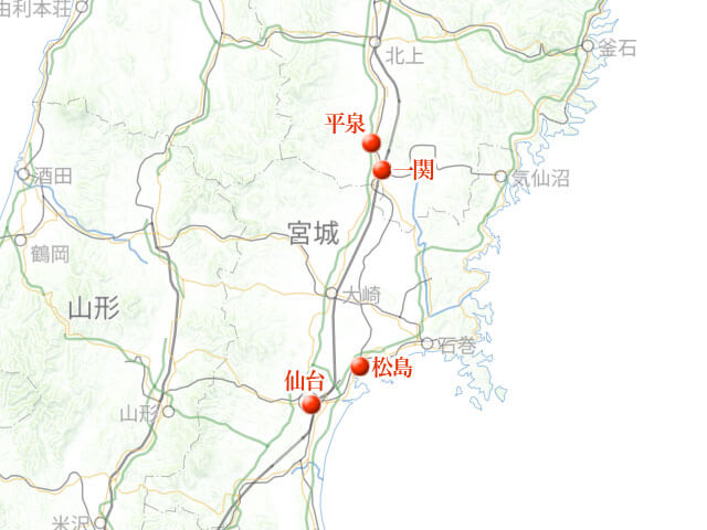 「松島から平泉へ、初めての野宿旅」地図