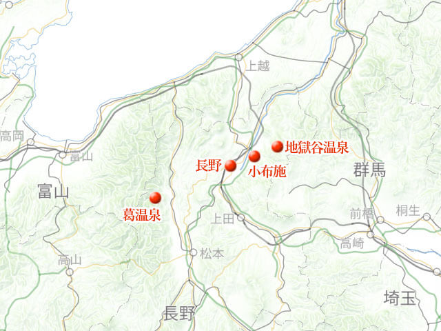 「地獄谷温泉に葛温泉、信州秘湯は戻り雪」地図