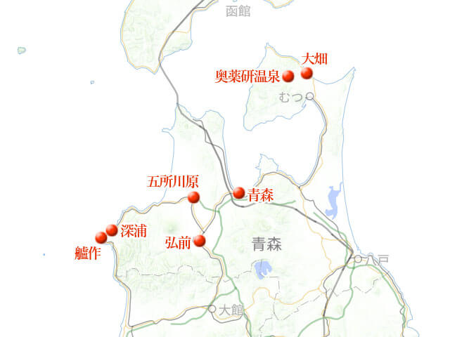 「津軽ローカル線の旅。五能線に下北鉄道」地図