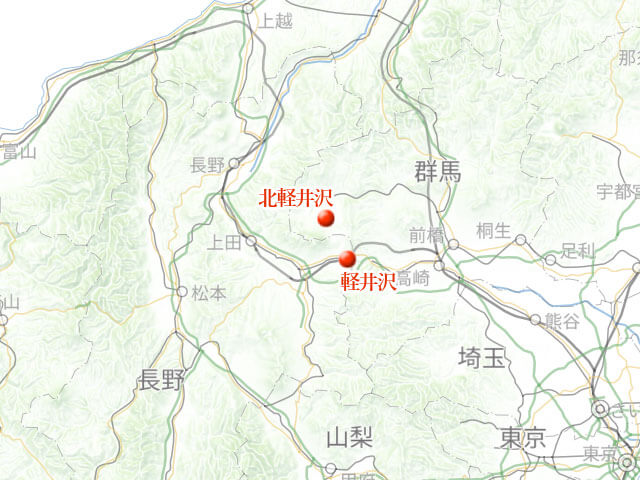 「軽井沢へ、噴火続く浅間山の状況見分」地図