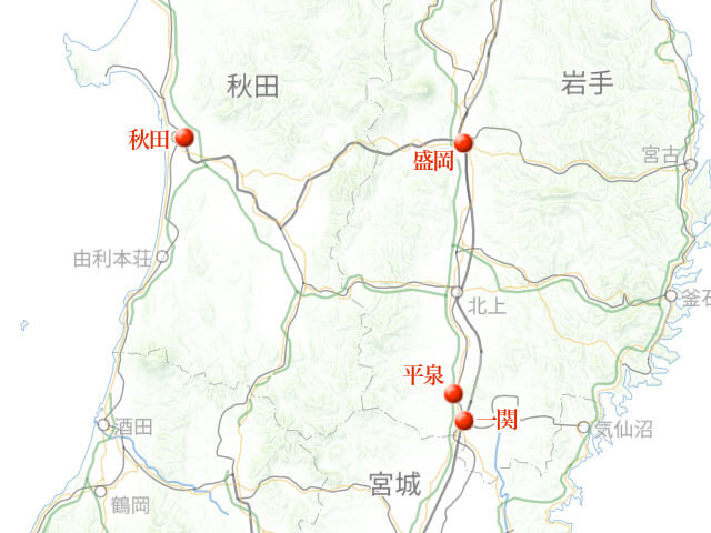「松島から平泉へ、初めての野宿旅」地図