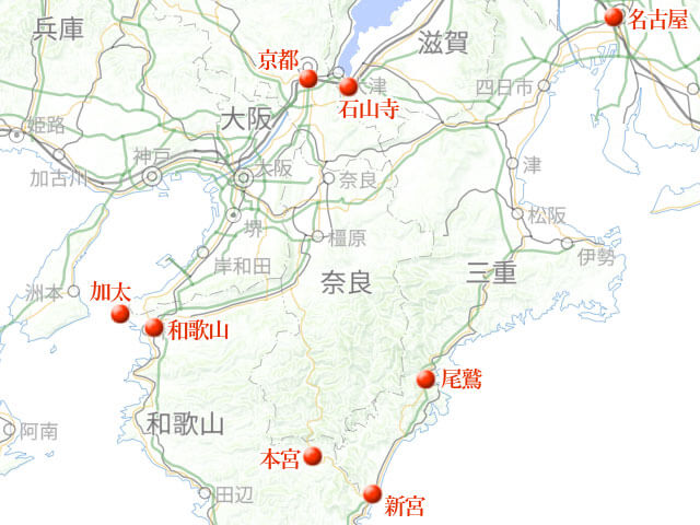 「和歌山市から熊野へ、熊野本宮大社を訪ねて」地図