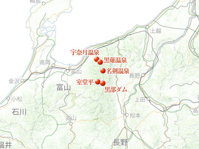 「立山黒部アルペンルート、雷鳥と温泉」地図