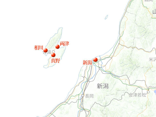 「佐渡紀行、失われたトキ、見出されたトキ」地図