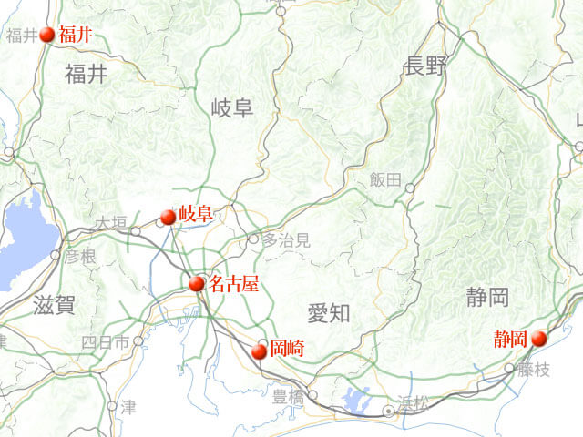 「家康の岡崎城に岐阜城、年末城めぐり旅」地図