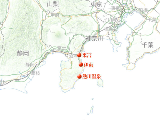 「熱川温泉で0歳児、初めての湯浴み」地図